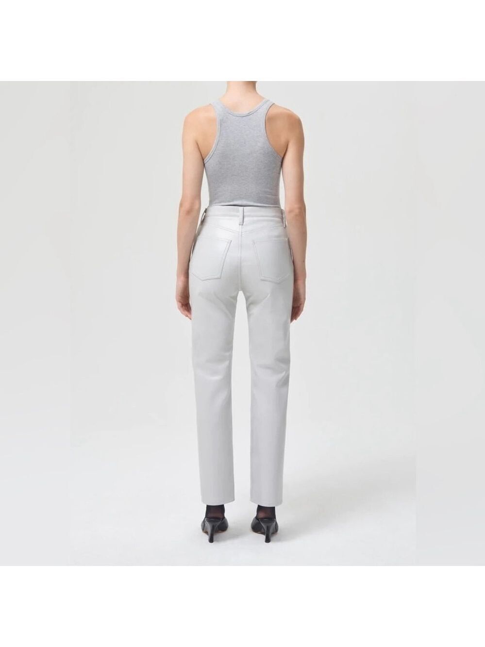 NEW AGOLDE Recycled Leather 90's Pinch Waist Jeans Size 26 in Wisp (Dove Grey) - Picture 4 of 10